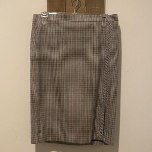 Ann Taylor Brown and Cream Check Pencil Skirt